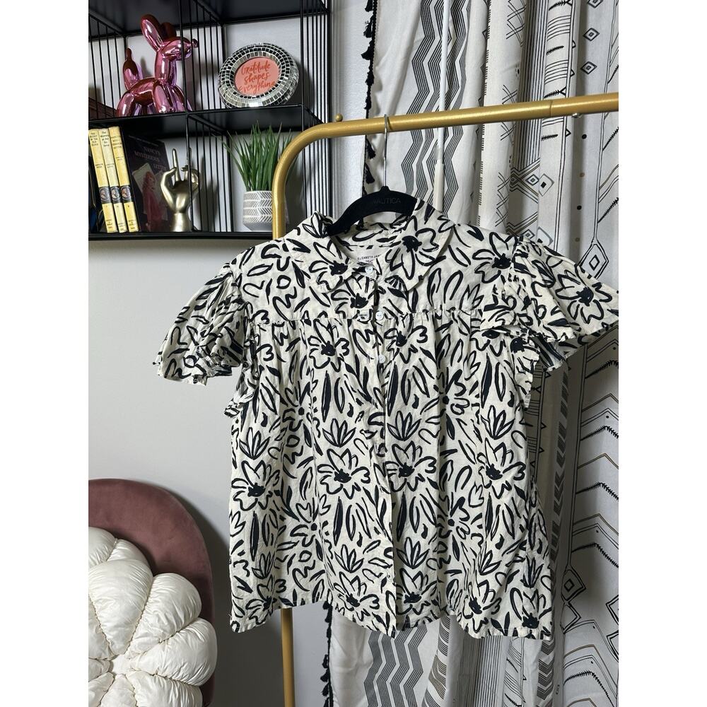 Elizabeth James The Label Flutter Sleeve Black And White Shirt Small